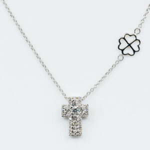 Collana croce Angelus bianco diamanti - Gioielleria Casavola di Noci - gioiello in oro bianco 18 carati - idee regalo prima comunione bambino