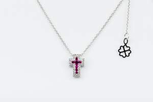 Collana croce Angelus bianco rubini - Gioielleria Casavola Noci - idea regalo battesimo - oro diamanti