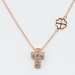 Collana croce Angelus rose diamanti - Gioielleria Casavola di Noci - gioiello in oro rosa 18 carati - idee regalo prima comunione bambina
