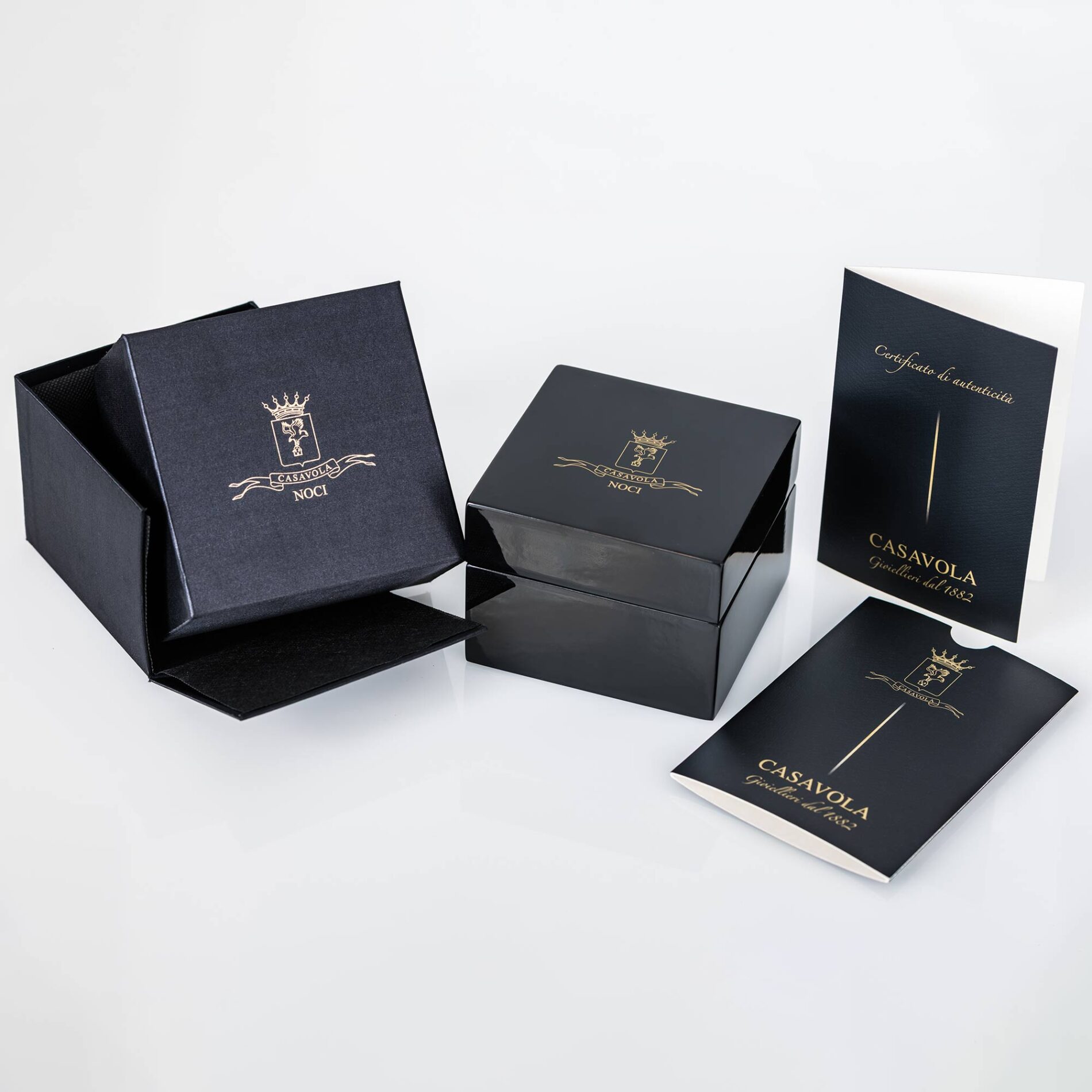 Box set completo nero - Gioielleria Casavola di Noci - scatola porta gioielli e certificato