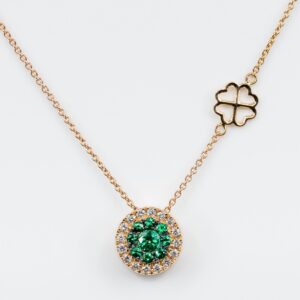 Collana Invisible tonda diamanti smeraldi Rose - Gioielleria Casavola di Noci - gioiello in oro rosa 18 carati - idee regalo per una neomamma