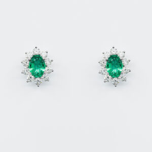 Orecchini smeraldo Sunflower Nature - Gioielleria Casavola di Noci - in oro bianco 18 ct con diamanti - idee regalo per donna che ama il colore verde
