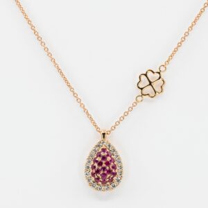 Collana goccia Liberty Rose rubini - Gioielleria Casavola di Noci - gioiello in oro rosa 18 carati con diamanti - idee regalo 18 anni ragazza