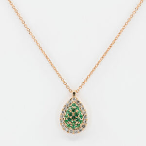 Collana goccia Liberty Rose smeraldi - Gioielleria Casavola di Noci - in oro rosa 18 carati con diamanti - idee regalo per una neomamma