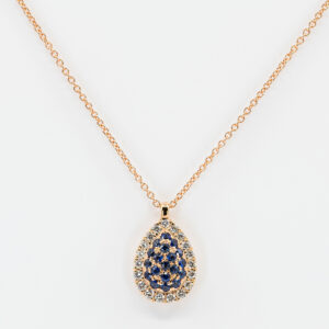 Collana goccia Liberty Rose zaffiri - Gioielleria Casavola di Noci - gioiello in oro rosa 18 carati con diamanti - idee regalo compleanno 18 anni ragazza