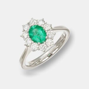Anello rosetta smeraldo diamanti Prestige White - Gioielleria Casavola di Noci - in oro bianco 18 carati - idee regalo donna per una occasione importante