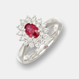 Anello rubino Red Dalia Nature - Gioielleria Casavola di Noci - in oro bianco 18 carati con diamanti - idee regalo compleanno 60 anni moglie