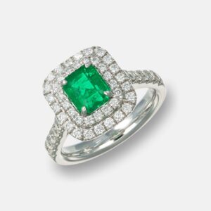 Anello square halo smeraldo Prestige - Gioielleria Casavola di Noci - idee regalo anniversario matrimonio - oro bianco 18 carati