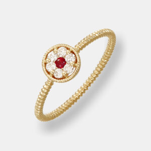 Anello tondo diamanti e rubino Enjoy Yellow - Gioielleria Casavola di Noci - in oro giallo 18 carati - idee regalo per festeggiare 18 anni ragazza