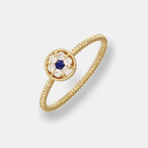 Anello tondo diamanti e zaffiro Enjoy Yellow - Gioielleria Casavola di Noci - in oro giallo 18 carati - idee regalo per festeggiare 18 anni ragazza