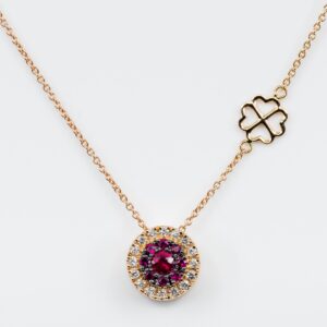 Collana Invisible tonda diamanti rubini Rose - Gioielleria Casavola di Noci - in oro rosa 18 carati - idee regalo per una neomamma