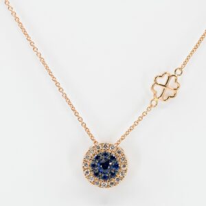 Collana Invisible tonda diamanti zaffiri Rosé - Gioielleria Casavola di Noci - gioiello in oro rosa 18 carati - idee regalo compleanno 50 anni moglie