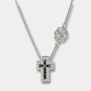 Collana croce Angelus White diamanti neri - Gioielleria Casavola di Noci - gioiello in oro bianco 18 carati - idee regalo cresima adulto uomo