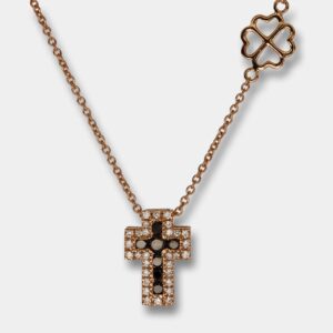 Collana croce Angelus rose diamanti neri - Gioielleria Casavola di Noci - gioiello in oro rosa 18 carati - idee regalo cresima ragazzo