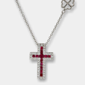 Collana croce Grand Angelus rubini White - Gioielleria Casavola di Noci - in oro bianco 18 carati con diamanti - idee regalo cresima adulto uomo
