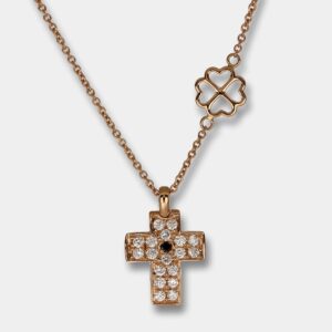 Collana croce diamante nero Angelus Rosé Light - Gioielleria Casavola di Noci - gioiello in oro rosa 18 carati - idee regalo cresima ragazzo maschio