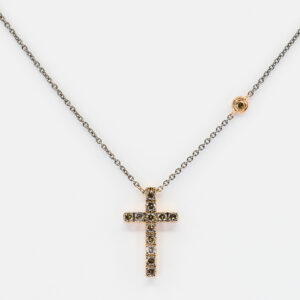 Collana croce diamanti brown Angelus Auctus Rosé - Gioielleria Casavola di Noci - gioiello in oro rosa 18 carati - idee regalo cresima adulto donna