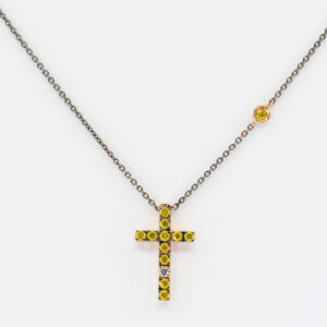 Collana croce diamanti yellow Angelus Auctus Rosé - Gioielleria Casavola di Noci - gioiello in oro rosa 18 carati - idee regalo cresima adulto donna