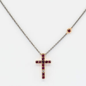 Collana croce rubini Angelus Auctus Rosé - Gioielleria Casavola di Noci - in oro rosa 18 carati con diamante - idee regalo cresima adulto donna