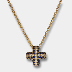 Collana croce zaffiri Angelus Soft Small Yellow - Gioielleria Casavola di Noci - gioiello in oro giallo 18 carati con diamanti - idee regalo cresima adulto