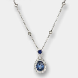 Collana goccia zaffiro Blue Nature White - Gioielleria Casavola di Noci - gioiello in oro bianco 18 carati con diamanti - idee regalo compleanno 50 anni moglie