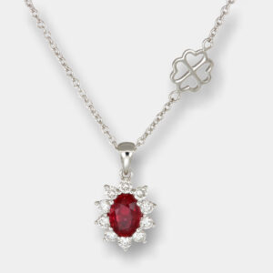 Collana rubino Sunflower Nature - Gioielleria Casavola di Noci - in oro bianco 18 carati con diamanti - idee regalo compleanno 40 anni donna