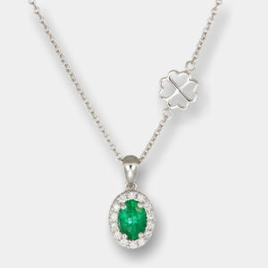 Collana smeraldo Green Eye Nature - Gioielleria Casavola di Noci - in oro bianco 18 carati con diamanti - idee regalo compleanno fidanzata