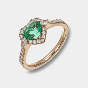 Anello con cuore smeraldo e diamanti Prestige Rosé - Gioielleria Casavola di Noci - in oro rosa 18 carati - idee regalo per proposta di matrimonio romantica