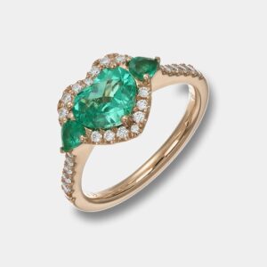 Anello con smeraldo cuore e diamanti Prestige Rosé - Gioielleria Casavola di Noci - in oro rosa 18 carati - idee regalo per proposta di matrimonio romantica