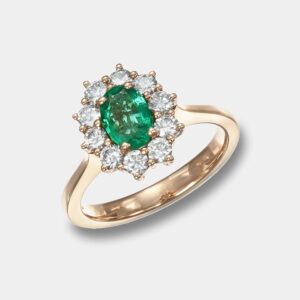 Anello rosetta smeraldo diamanti Prestige Rosé - Gioielleria Casavola di Noci - in oro rosa 18 carati - idee regalo laurea ragazza