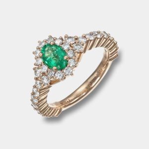 Anello smeraldo rose Crown Prestige - Gioielleria Casavola di Noci - in oro rosa 18 carati con diamanti - idee regalo per festeggiare una neomamma