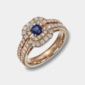 Anello zaffiro cushion pavé Prestige rosè - Gioielleria Casavola di Noci - in oro rosa 18 carati con diamanti - idee regalo compleanno 70 anni mamma