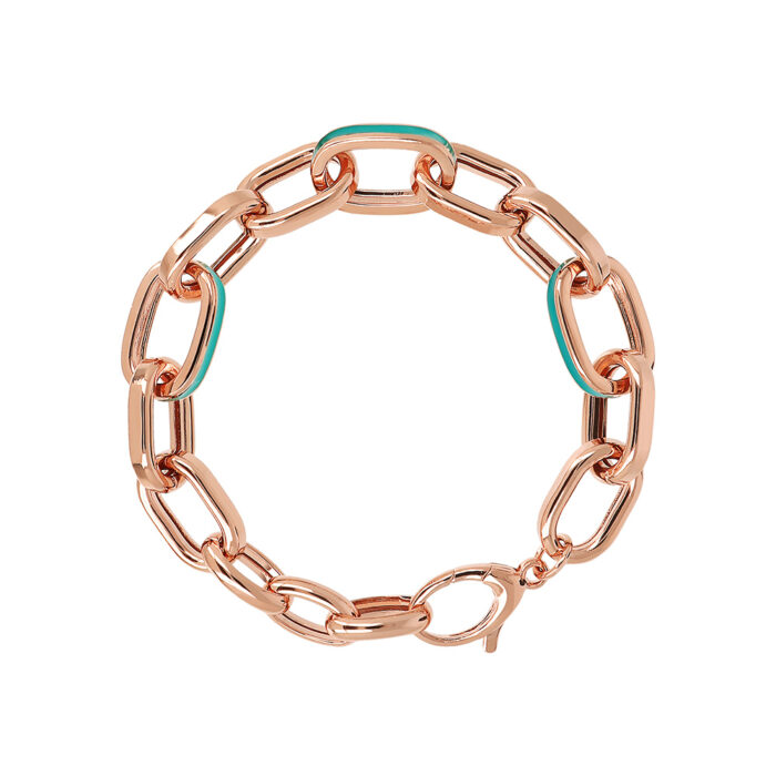 Bracciale maglie ovali smaltate Bronzallure WSBZ02126TIFF - Gioielleria Casavola di Noci - idee regalo compleanno mamma 40 anni - golden rosè e smalto color turchese