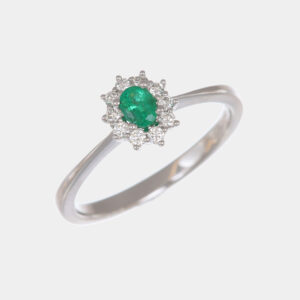 Anello smeraldo Pretty Sunflower Nature White - Gioielleria Casavola di Noci - in oro bianco 18 carati con diamanti - idee regalo compleanno 18 anni ragazza