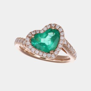 Anello smeraldo cuore colombiano Prestige Rosè - Gioielleria Casavola di Noci - anello in oro rosa 18 carati con diamanti - idee regalo proposta di matrimonio per lei
