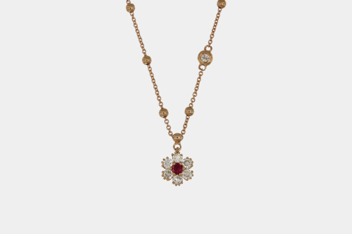 Collana rubino Altea Nature Rosè - Gioielleria Casavola di Noci - idee regalo compleanno ragazza 20 anni - oro rosa con diamanti