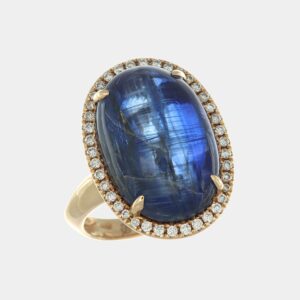 Anello cianite cabochon Prestige Rosè - Gioielleria Casavola di Noci - gioiello in oro rosa 18 carati con diamanti - idee regalo compleanno 70 anni nonna