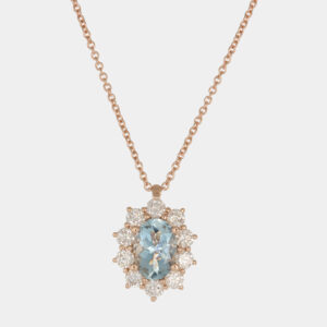 Collana acquamarina Sunflower Nature Rosè - Gioielleria Casavola di Noci - gioiello in oro rosa 18 carati con diamanti - idee regalo compleanno 18 anni ragazza
