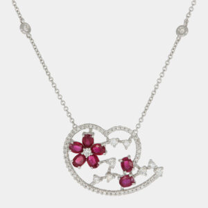 Collana cuore con fiore in rubini Nature White - Gioielleria Casavola di Noci - in oro bianco 18 carati con diamanti - idee regalo compleanno 50 anni moglie