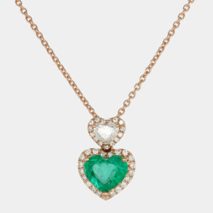 Collana doppio cuore smeraldo diamante Prestige Rosè - Gioielleria Casavola di Noci - in oro rosa 18 carati - idee regalo per una donna che ha tutto