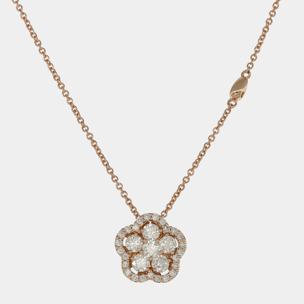 Collana fiore diamanti Cornflower Nature Rosè - Gioielleria Casavola di Noci - gioiello in oro rosa 18 carati - idee regalo romantiche compleanno fidanzata
