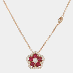 Collana fiore rubini Cornflower Nature Rosè - Gioielleria Casavola di Noci - in oro rosa 18 carati con diamanti - idee regalo compleanno 18 anni ragazza