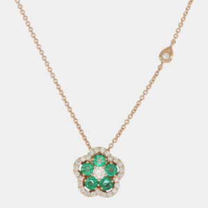 Collana fiore smeraldi Cornflower Nature Rosè - Gioielleria Casavola di Noci - in oro rosa 18 carati con diamanti - idee regalo 50 anni moglie