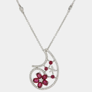 Collana goccia con fiore in rubini Nature White - Gioielleria Casavola di Noci - in oro bianco 18 carati con diamanti - idee regalo compleanno 50 anni moglie