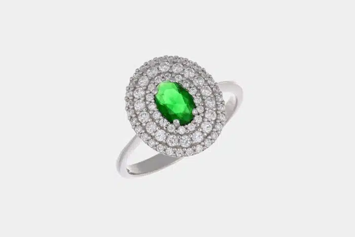 Anello oro bianco pavé micro-setting con zircone verde - Gioielleria Casavola di Noci - idee regalo compleanno 60 anni zia