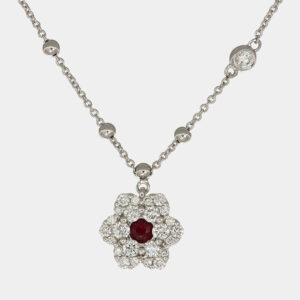 Collana rubino Water Lily Nature White - Gioielleria Casavola di Noci - in oro bianco 18 carati con diamanti - idee regalo compleanno 18 anni ragazza