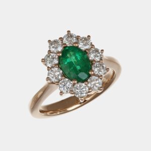 Anello rosetta smeraldo Zambia 1.09 ct Prestige Rosé - Gioielleria Casavola di Noci - anello in oro rosa 18 carati con diamanti - idee regalo compleanno 40 anni moglie