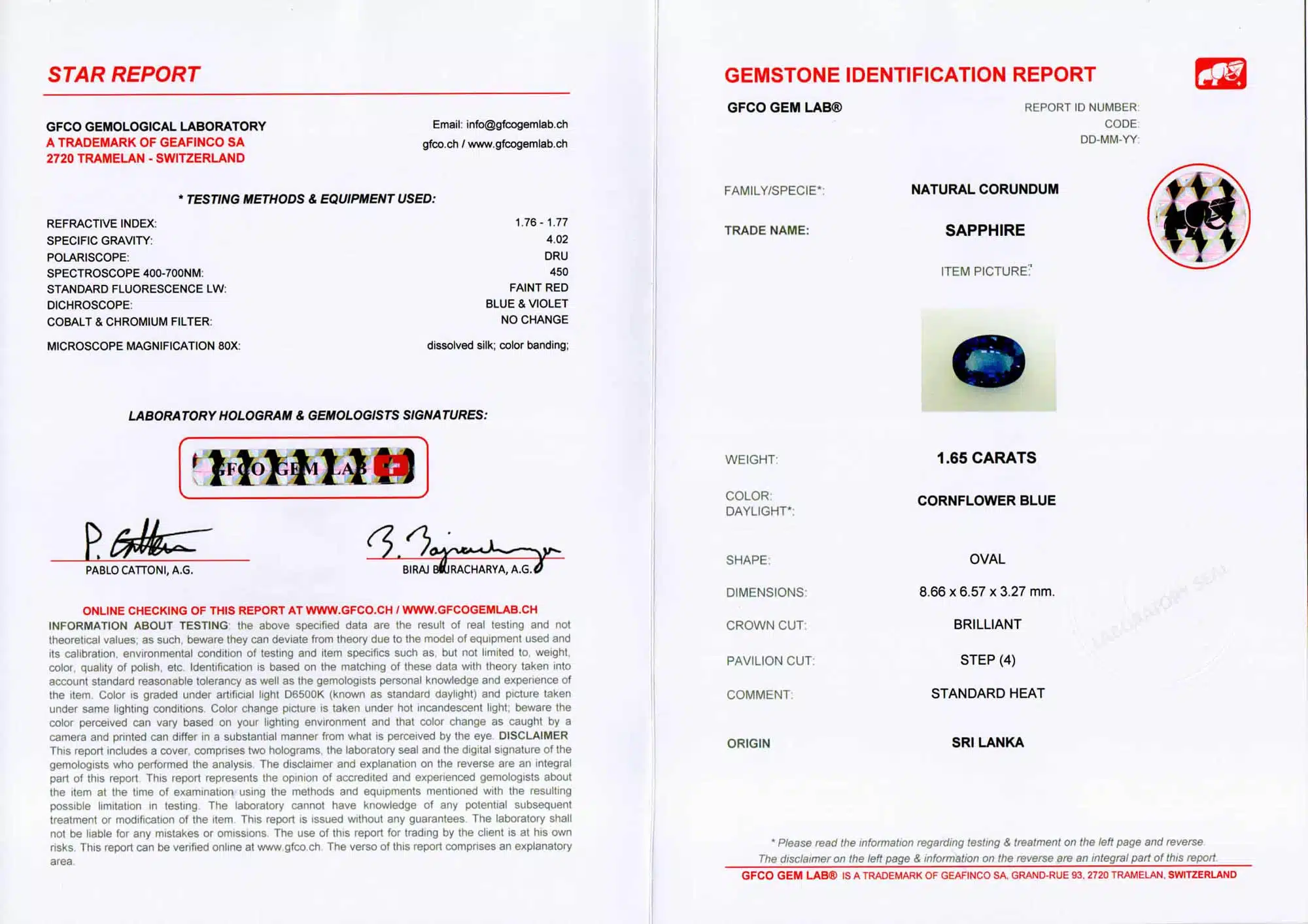 Anello rosetta zaffiro Sri Lanka 1.65 ct Prestige White - Gioielleria Casavola di Noci - certificato ufficiale del laboratorio di gemmologia svizzero GFCO