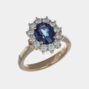 Anello rosetta zaffiro Sri Lanka 2.54 ct Prestige Rosé - Gioielleria Casavola di Noci - gioiello in oro rosa 18 carati con diamanti - idee regalo compleanno 50 anni moglie