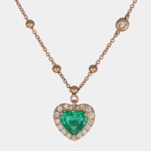 Collana cuore smeraldo colombiano Rosé Prestige - Gioielleria Casavola di Noci - in oro rosa 18 carati con diamanti - idee regalo san valentino donna